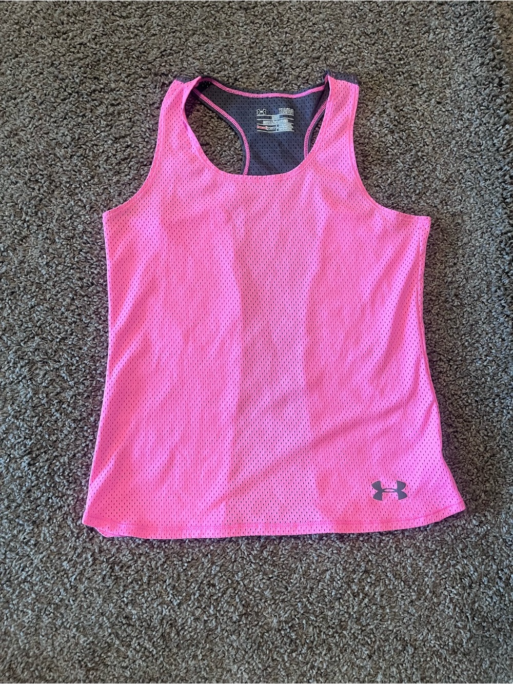 Under Armour Loose Fit Pink/Gray Racerback Mesh Tank Top Shirt Girls Youth Large